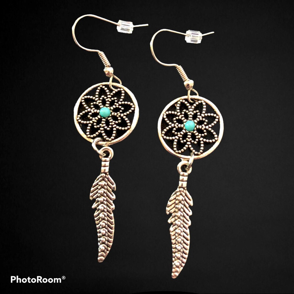NWT Boho Western Feather Floral Dreamcatcher Silver‎ Tone